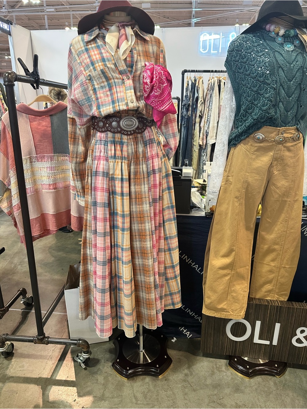 Oli & Hali Boho Plaid Maxi Skirt or dress in Pastel Multi - Picture 2 of 2